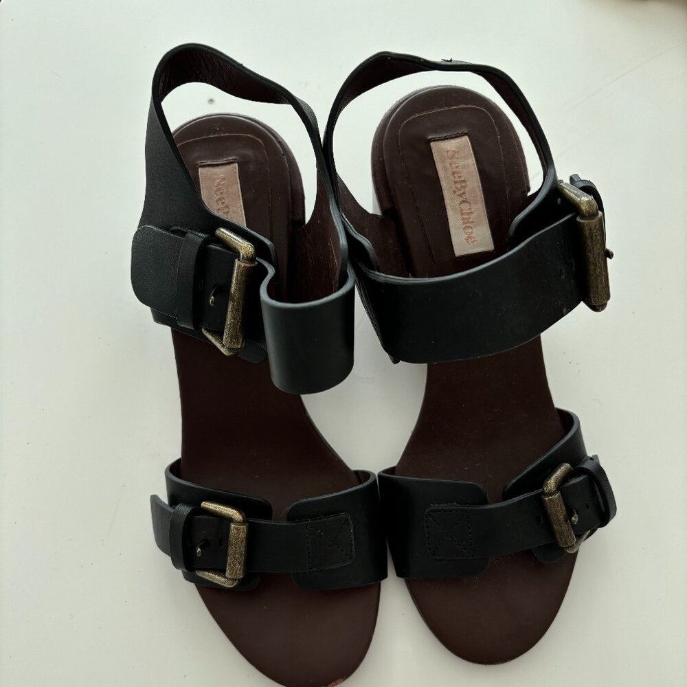 See by Chloe Block Heel Sandals with Roller Buckles